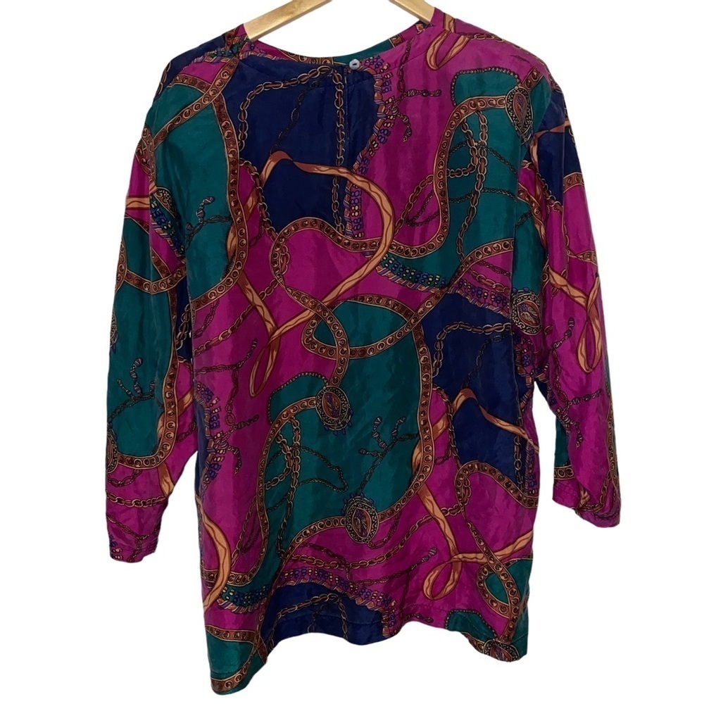 Vintage CHU Silk Retro 90’s 100% Silk Jeweled Print Long Sleeve Top